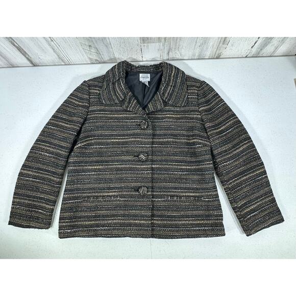 Chicos 3-Button Blazer Jacker Size 2 or 12 Large Black Olive Variegated Tweed - Picture 4 of 7